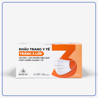 Khẩu trang y tế 3 lớp Bông Bạch Tuyết (50 cái/hộp) - Trắng