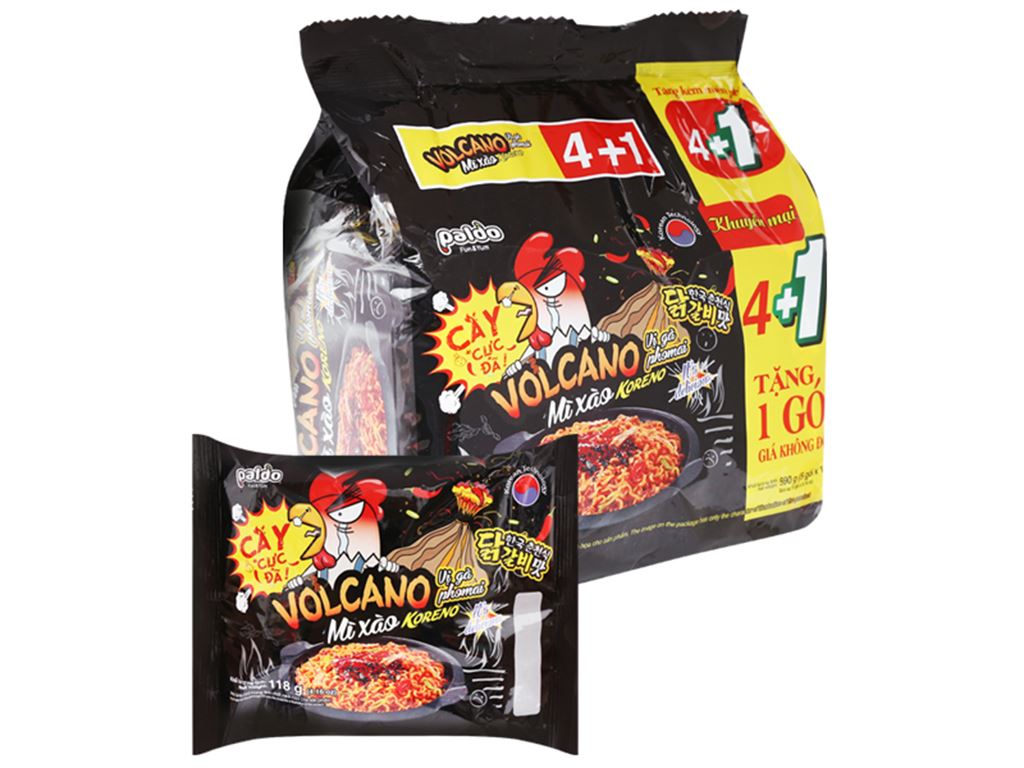 Lốc 5 Gói Mì Xào Koreno Volcano Vị Gà Phô Mai 118g