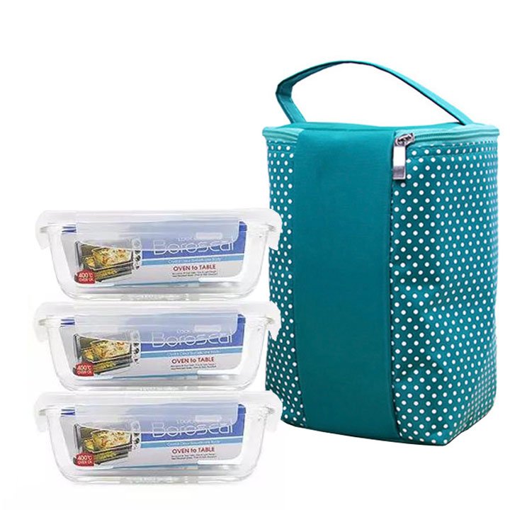 [HCM]Bộ 3 Hộp thủy tinh Lock&Lock 530ml tặng túi giữ nhiệt dây rút (túi màu ngẫu nhiên)