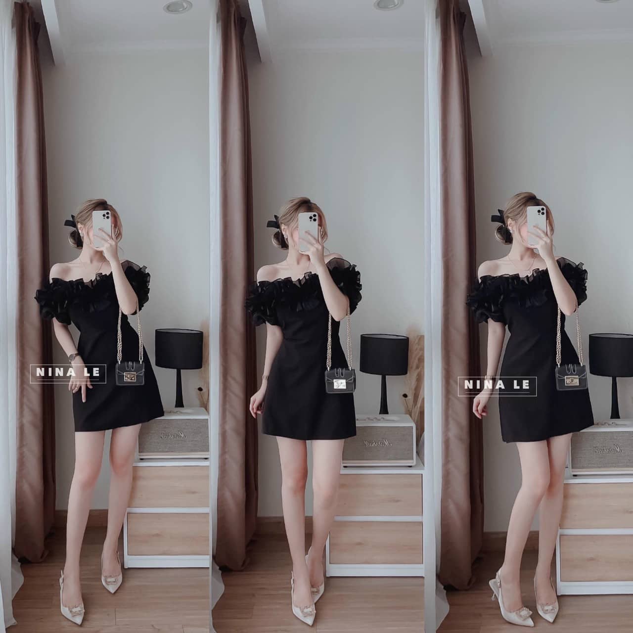 Đầm nữ DX trễ vai thiết kế kiểu dáng tiểu thư thích hợp cho nàng đi dự tiệc sang trọng thời trang SUNI