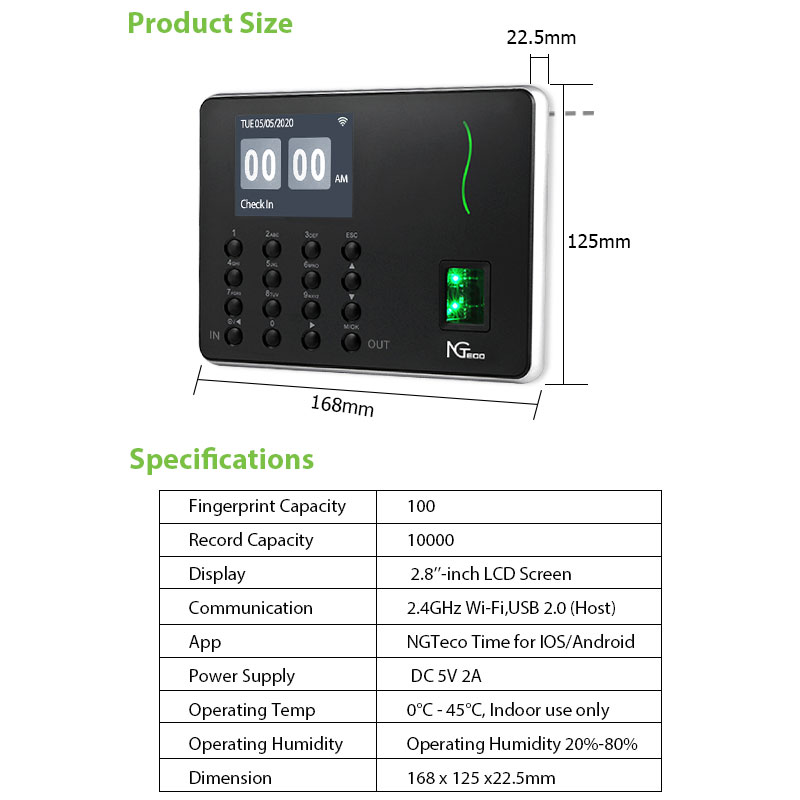 NGTeco Tie Clocks For Eployees Sall Business, Fingerprint Tie Clock