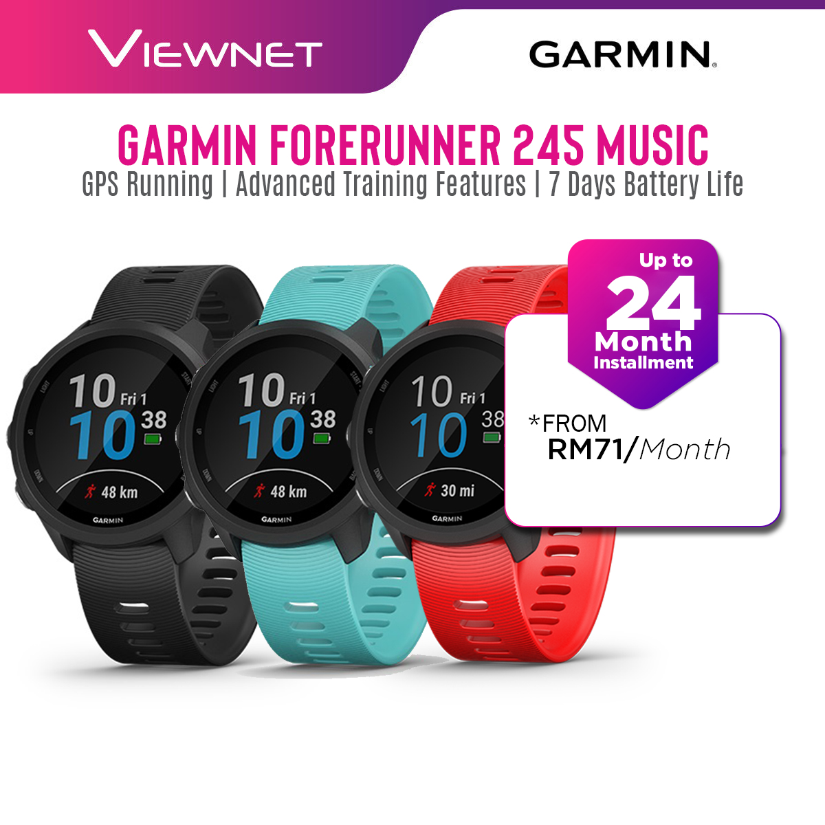 (NEW 2019) Garmin Forerunner 245 / 245 Music GPS Running Smartwatch with Advanced Training Features