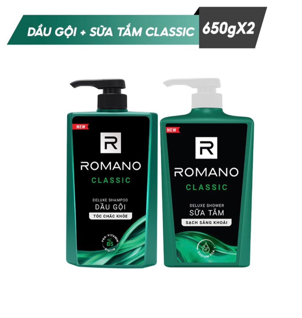 Bộ Dầu gội Romano Classic 650g+Sữa tắm Romano Classic 650g
