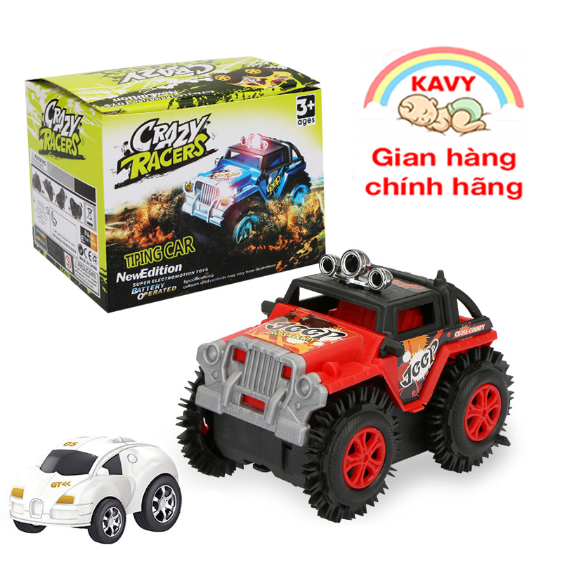 Xe ô tô đồ chơi xe jeep chạy pin màu đỏ, xoay 360 độ, TẶNG kèm 1 xe ô tô mi ni xinh xắn đáng yêu cho bé