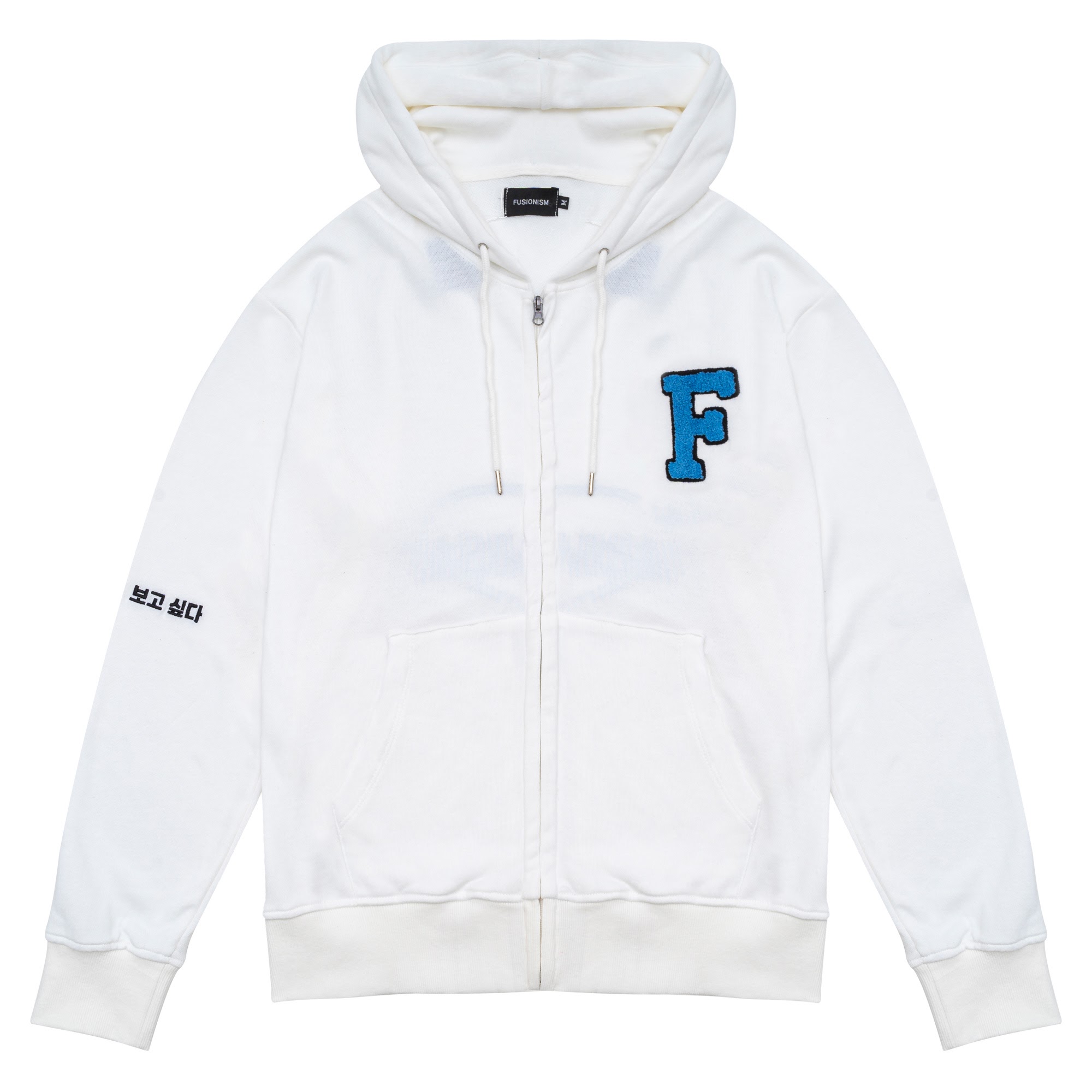Áo khoác Hoodie Zip Fusionism Thêu Logo Ngực / Màu Trắng / Unisex Nam Nữ