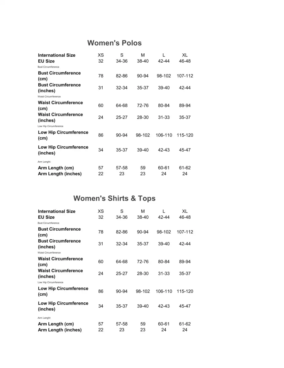 lacoste women's shirt size chart