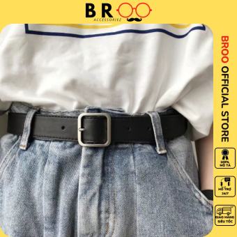 Thắt Lưng Ulzzang Nam Nữ Broo Mặt Vuông Bạc, Dây Nịt Lưng Unisex Bản Dây 2.8Cm Có Bấm Lỗ