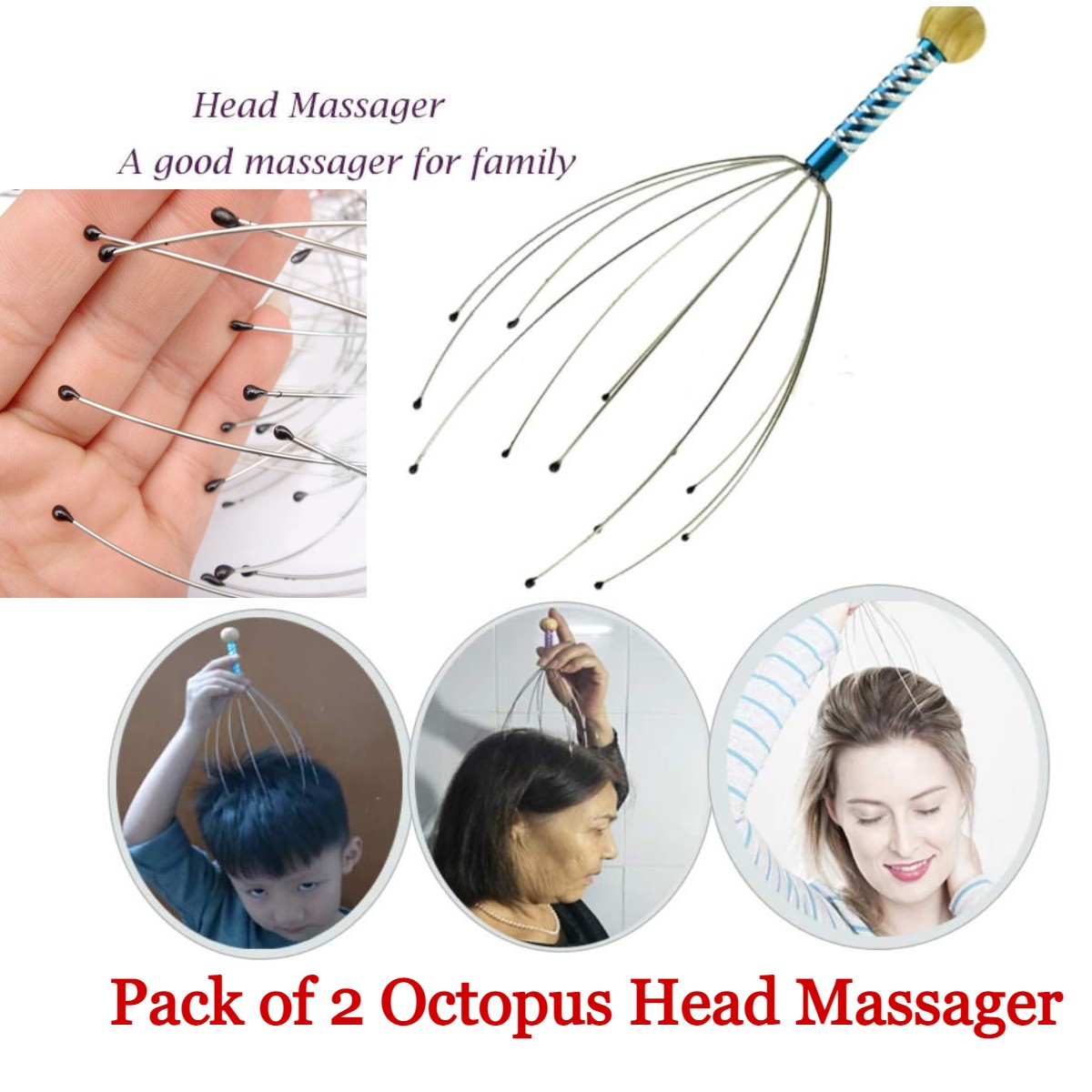 Pack of 2) Fingers Head Massager Portable / Octopus Head Relaxing Massager  Tool / Head Scalp massager for Hair Body Relaxing Massager / Manual Head  Massager Octopus / Head Scratcher: Buy