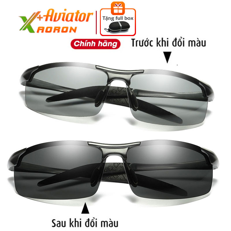 Kính Nam cao cấp Chính hãng Mắt Kính đổi màu đi ngày và đêm AVIATOR AORON 8177 tròng kính Polarized phân cực Chống chói chống tia UV400 Gọng nhôm magie siêu nhẹ kiểu dáng thể thao ôm vừa mặt ngăn bụi khi lái xe câu cá