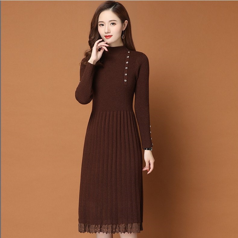 Đầm len nữ trơn dài tay, chaatslen dày dặn ấm áp, thời trang phong cách Hàn Quốc al01