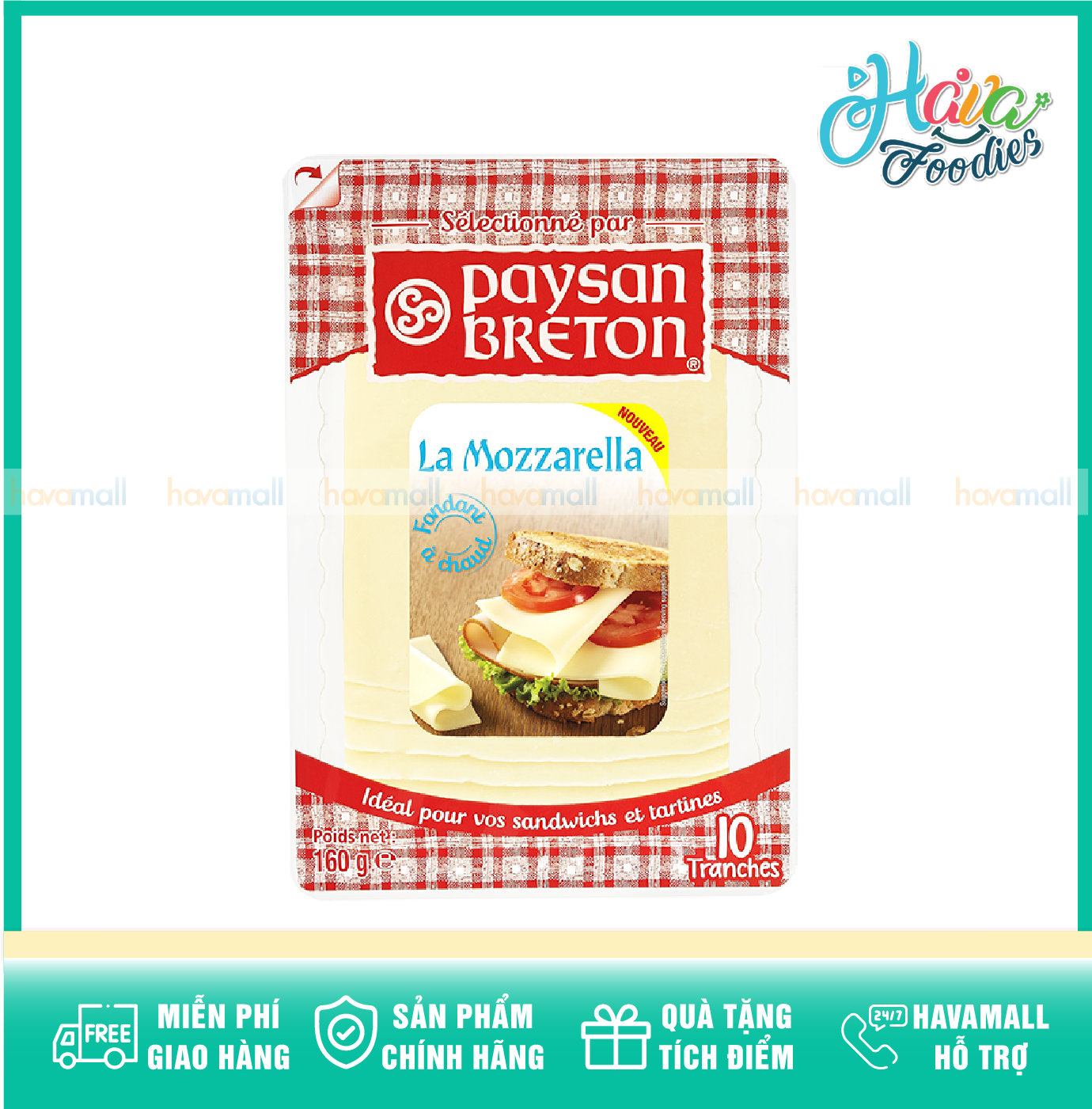 [CHỈ GIAO HỎA TỐC TẠI HCM] Phô Mai Mozzarella Paysan Breton Lát 160g Phù Hợp Với Người Ăn Chay Có Dùng Sữa