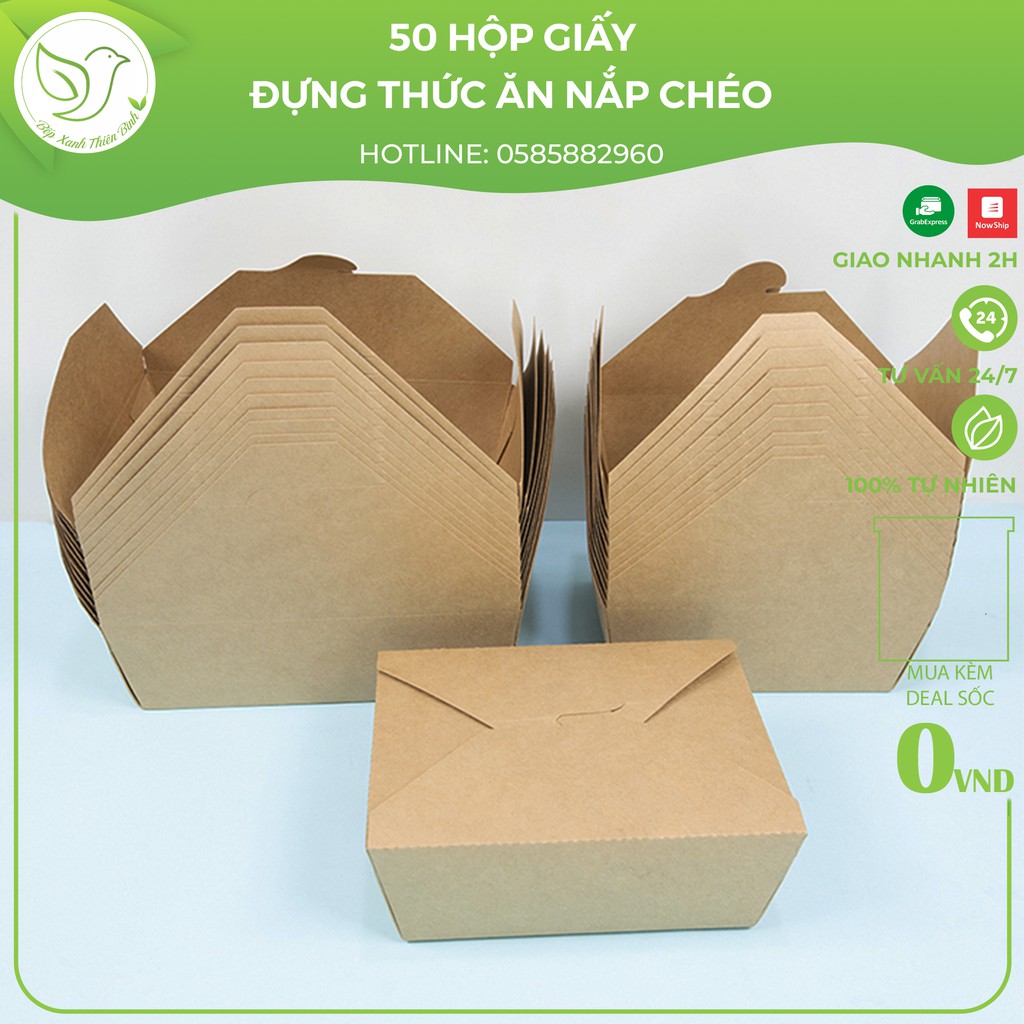 10 Hộp giấy đựng thức ăn hộp kraft vuông nắp gài , đựng thực phẩm, đựng cơm bảo vệ môi trường