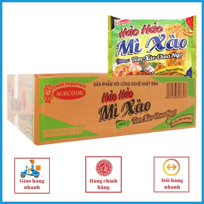 [HCM] Mì Hảo Hảo 3 loại tôm chua cay, tôm hành, tôm xào chua ngọt thùng 30 gói 75g, MMHHCC01