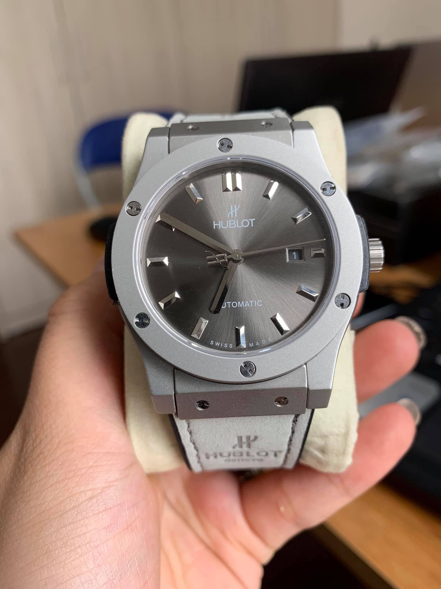 Đồng hồ nam nữ Hubllot xám gray máy cơ 100% cao cấp A+ sz 40~42 hộp da + kèm ảnh thật