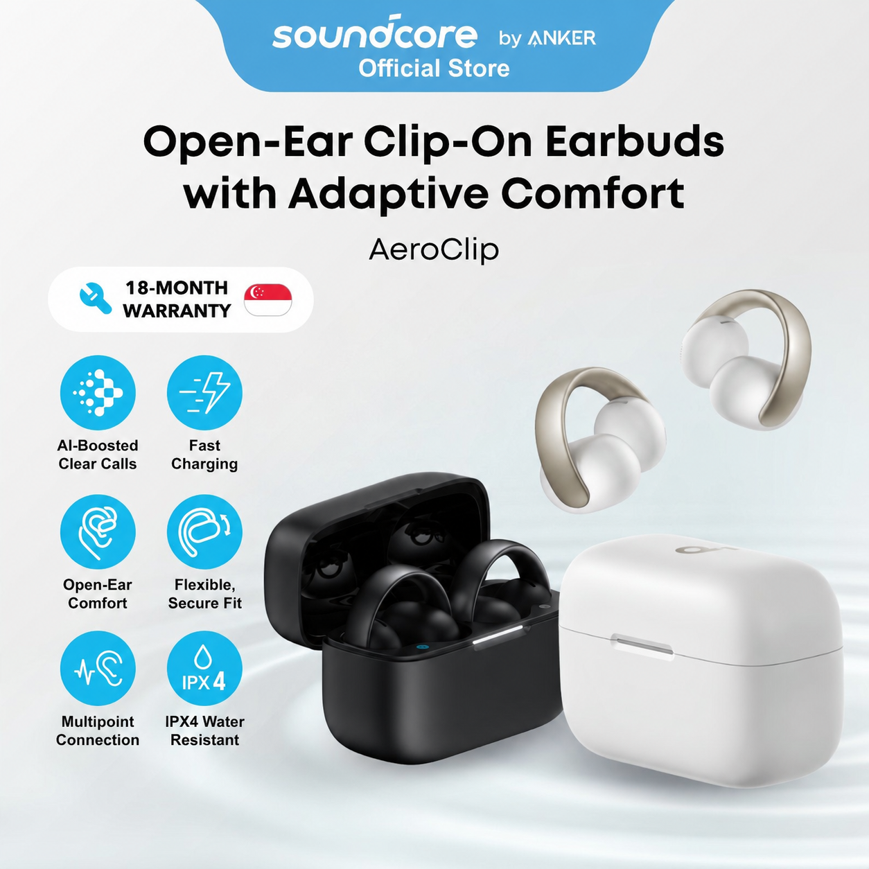 Soundcore Aeroclip Open-Ear Wireless Earbuds - Bluetooth 5.4