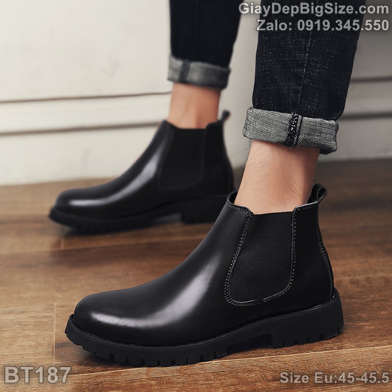 Giày chelsea boots da thật, giày bốt cổ cao big size cỡ lớn (Eu:45) cho nam chân to. Large size men’s leather boots, chelsea boots 44 45 46 47 48 for big feet - BT187
