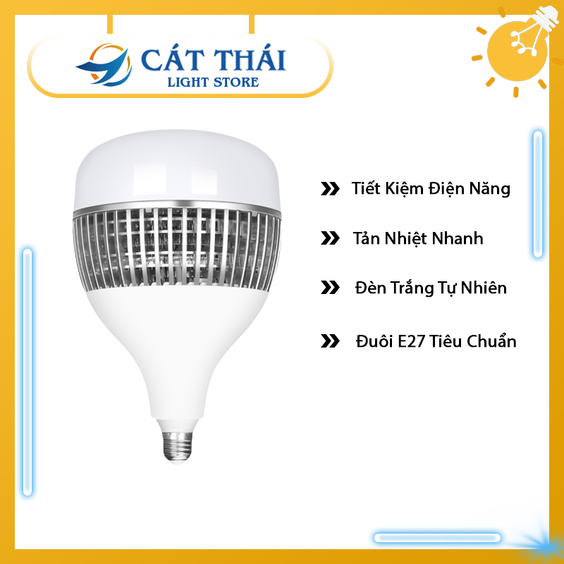 Bóng đèn led búp trụ ánh sáng màu trắng tự nhiên không chói mắt không nhấp nháy công suất 50W 100W 150W tiết kiệm điện năng đuôi E27 bầu bóng chất liệu PC tản nhiệt nhanh Led Bulb