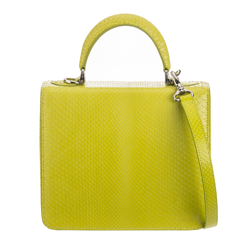 [S'UVIMOL] Square F (Regular) - Limited Glossy Lime PYTHON กระเป๋าถือทรงเหลี่ยมหนังงูสีเขียวมะนาว ราคา 45,000 บาท*ส่งฟรี