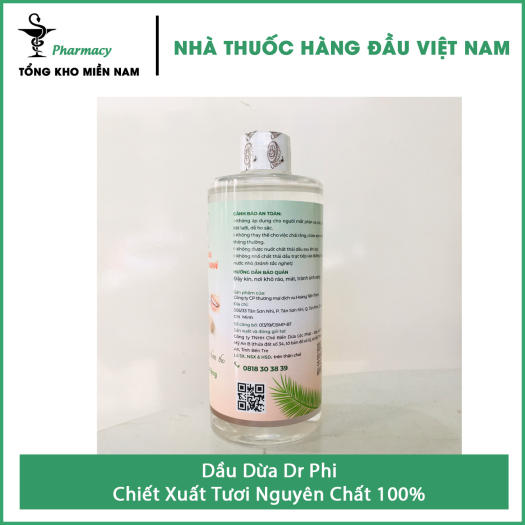 Dầu Dừa Dr Phi - Chiết Xuất Tươi Nguyên Chất 100% - Chai 300ml - Tổng Kho MiềnNam