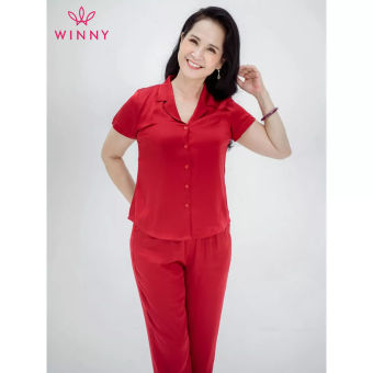WINNY - Bộ đồ lụa solid cộc tay quần dài hạ tiết trơn 2MNSA21076D