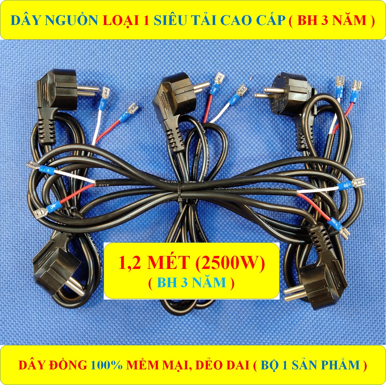 Phích cắm điện liền dây 1,2 MÉT 2500W đầu tròn LOẠI 1 CAO CẤP + (BH 3 NĂM) + DÂY LÕI ĐỒNG 100% ( BỘ 1 SP )