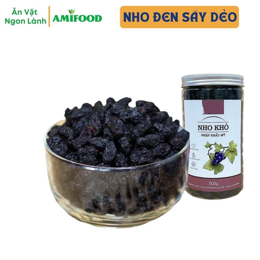 Nho Đen Sấy Dẻo Không Đường AmiFood, Chua Ngọt Tự Nhiên  - 500Gram