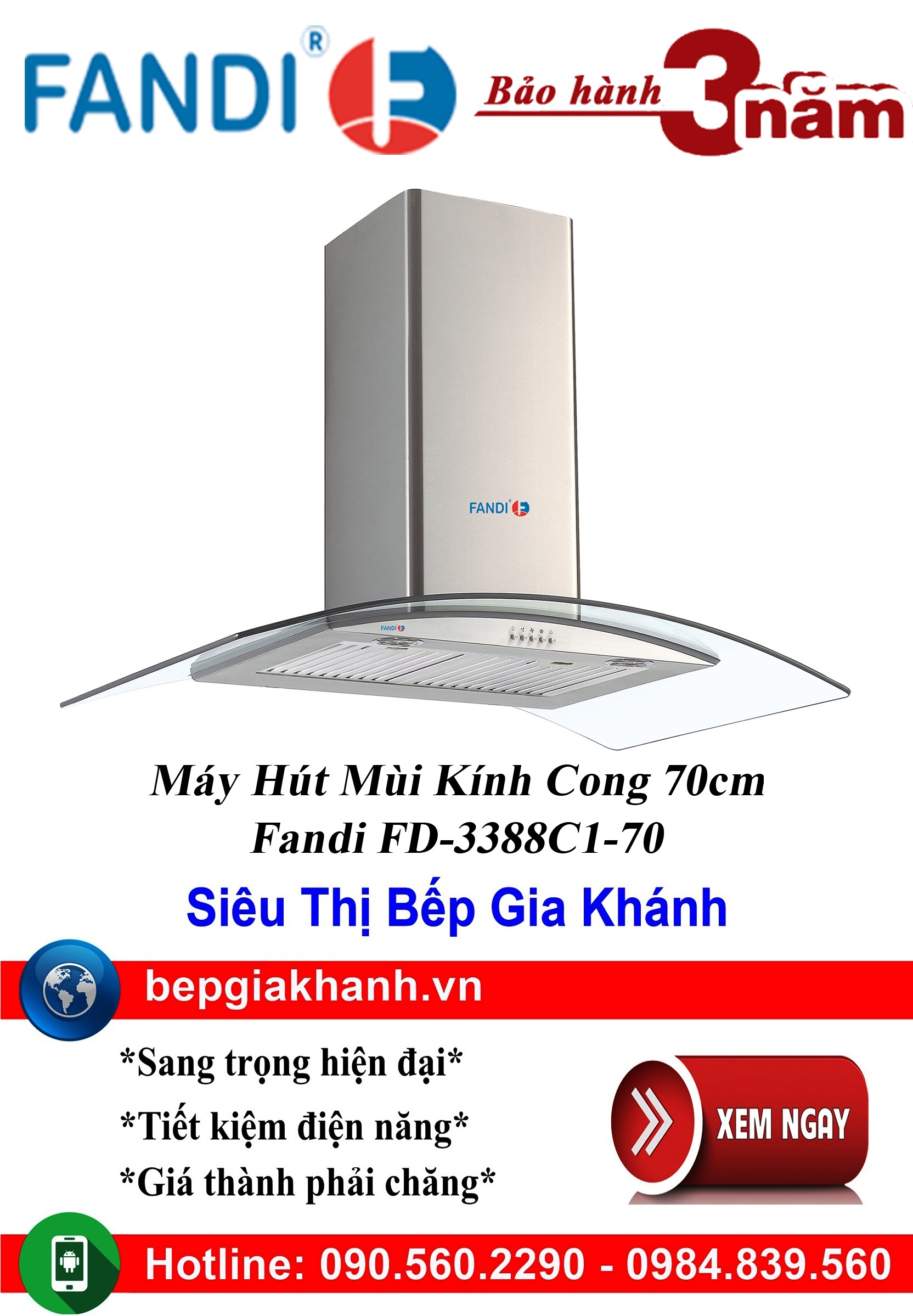 [HCM]Máy hút mùi kính cong 70cm Fandi FD-3388C1-70, máy hút mùi nhà bếp, máy hút mùi bếp, máy hút mùi kính cong, máy hút mùi canzy, máy hút mùi mini, máy hút mùi âm trần, máy hút mùi electrolux, may hut mui