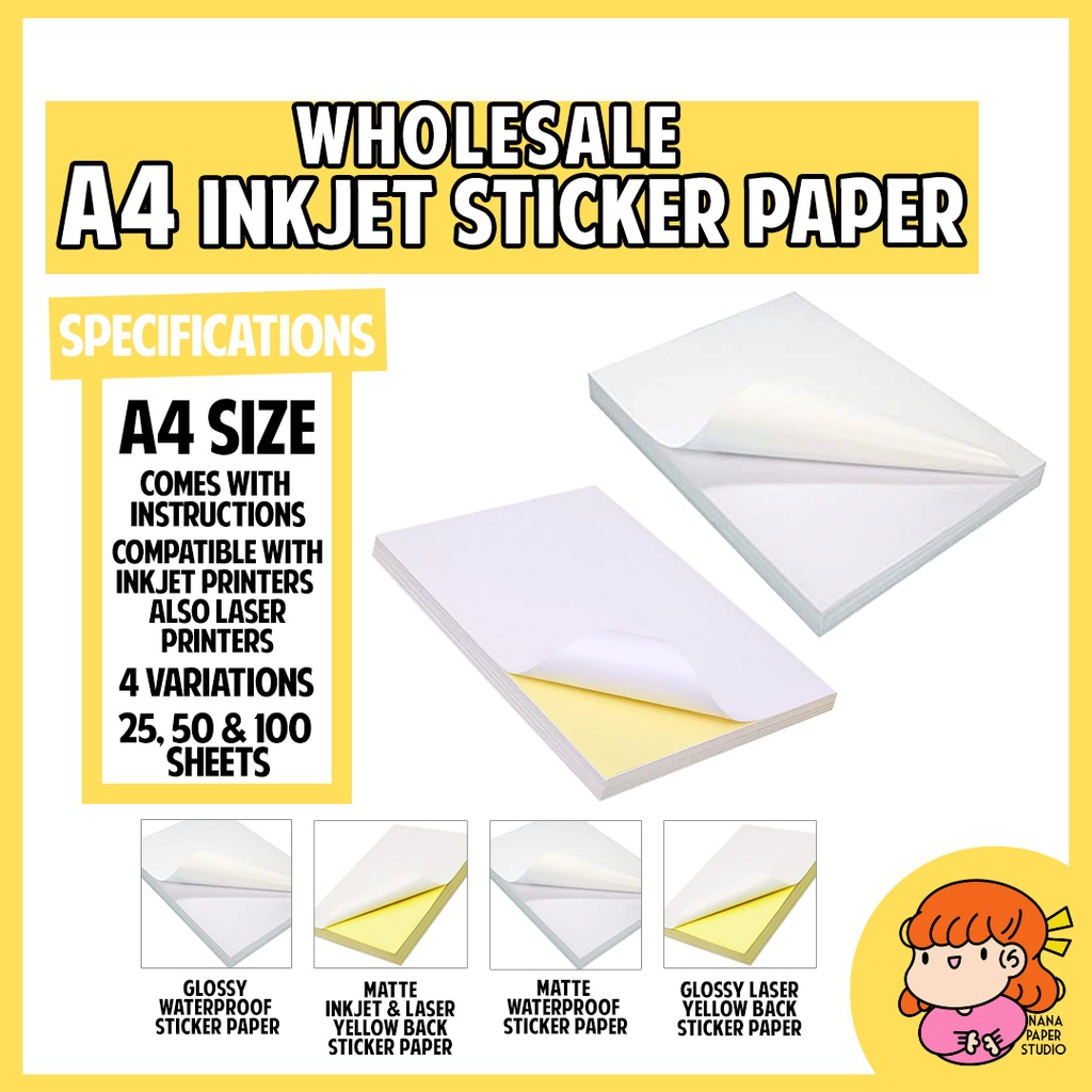 50 Sheets Gold Printable Vinyl Sticker Paper A4 Glossy White Waterproof  Self-adhesive Copy Paper DIY Stickers for Inkjet Printer - AliExpress