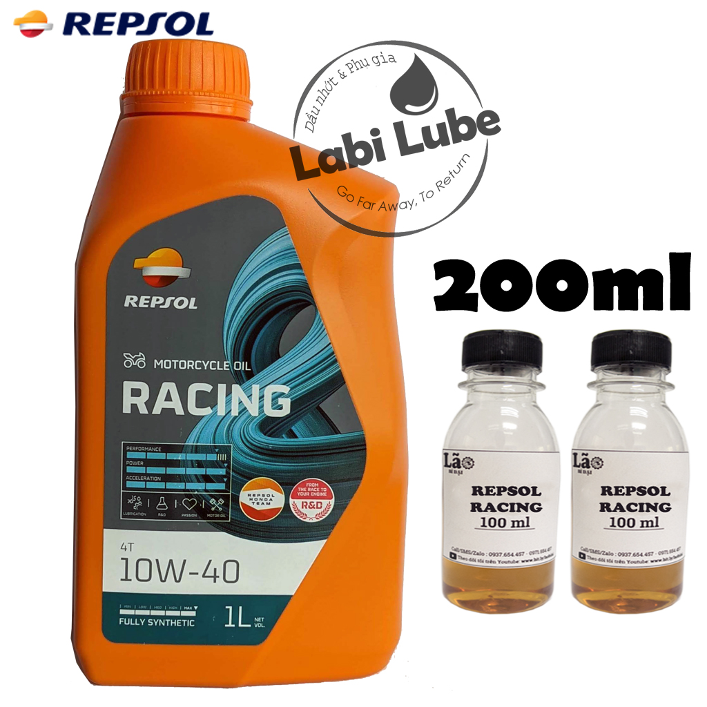 Chiết Lẻ 1,2L Nhớt Repsol Racing 10w40 (Mẫu Mới), Tem Chính Hãng, Full Tổng Hợp, Đổ Xe Chạy Bốc, Dùng Được 2500Km