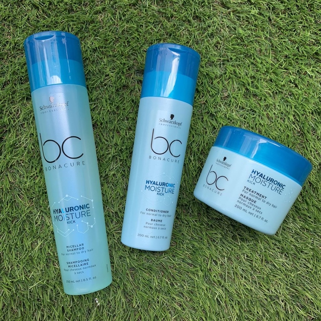 COMBO Dầu gội xả và hấp Schwarzkopf BC Bonacure Hualuron Moisture Kick Micellar giữ ẩm tóc khô 250ml/200mlX2