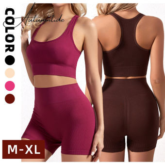 Autumntide thể thao cho nữ áo nâng ngực và Võ Sĩ quyền Anh Bộ quần lót Yoga liền mạch eo cao Quần đùi tập thể dục áo hở eo đồ thể thao tập gym