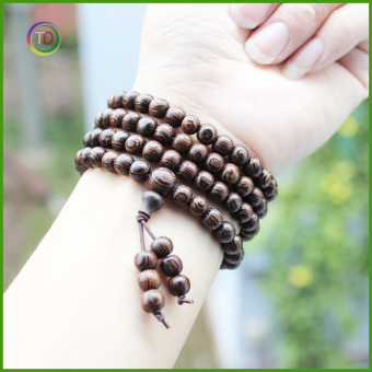 Chuỗi 108 hạt gỗ Mun đuôi công 6ly 8 ly vân đẹp đeo tay hoặc đeo cổ nam nữ, Chuỗi Tràng 108 hạt gỗ Mun để lần tràng hạt niệm phật - TD Store