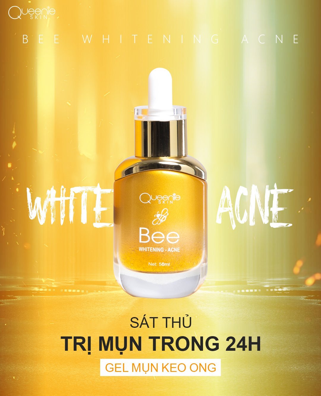 Gel mụn keo ong Queenie Skin 50ml - Loaị bỏ mụn - Mờ thâm - Làm sáng da trong 24h