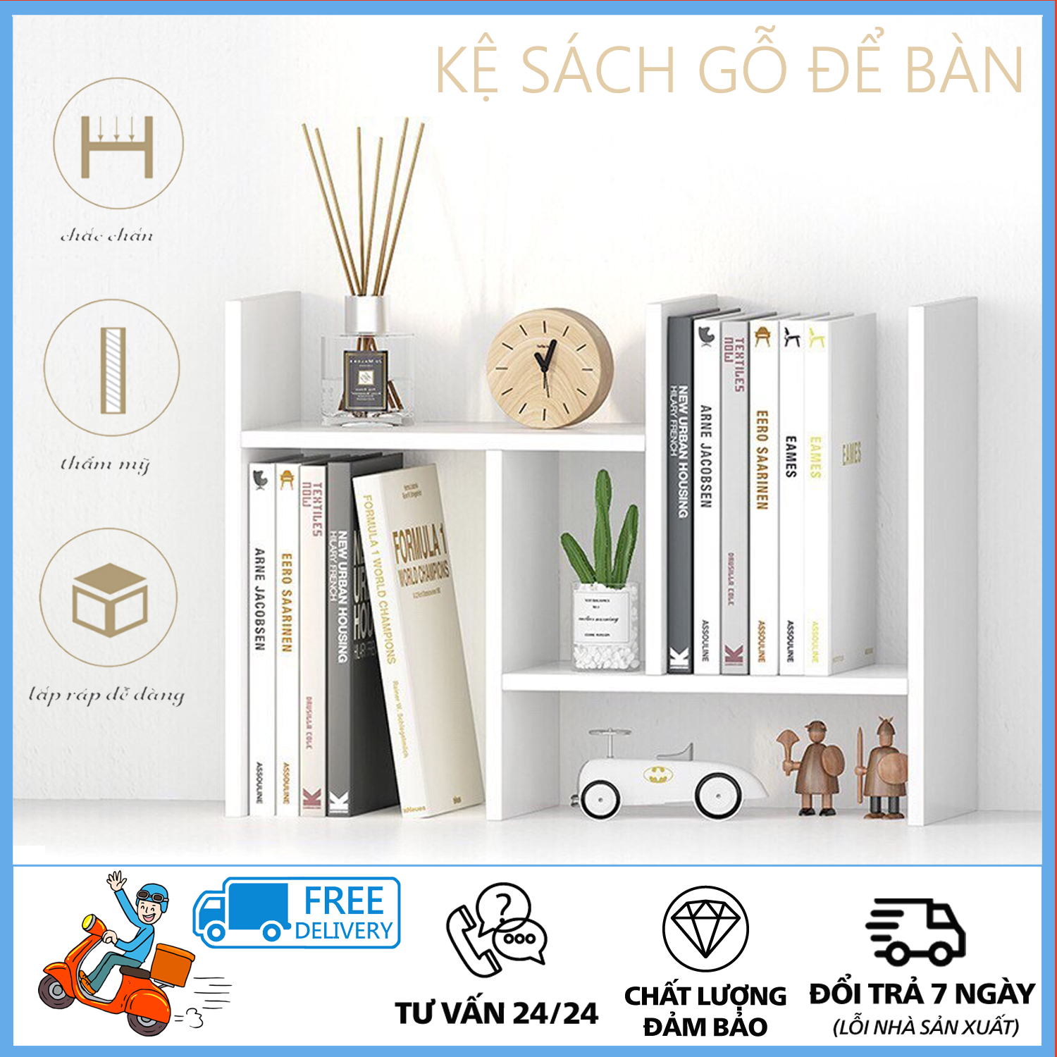 Kệ Sách Gỗ - Kệ để tài liệu văn phòng - Kệ Sách Để Bàn Làm Việc Lắp Ghép Đa Năng- Kệ sách gỗ để bàn - Chất liệu gỗ ép tự nhiên, chắc chắn - Dày 12mm - Hỗ trợ đổi trả 7 ngày
