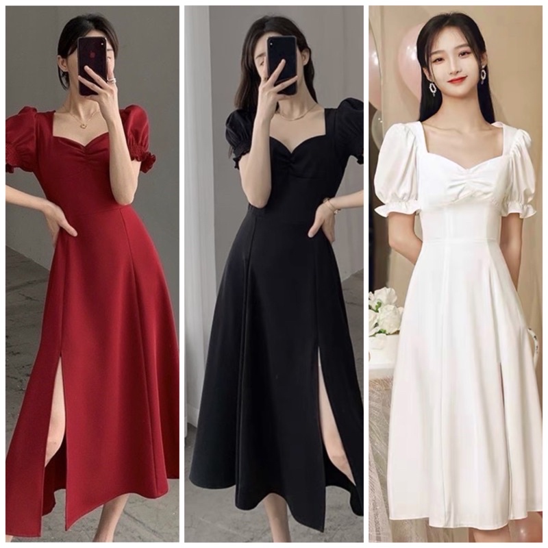 Đầm nhúng ngực xẻ tà 3 màu