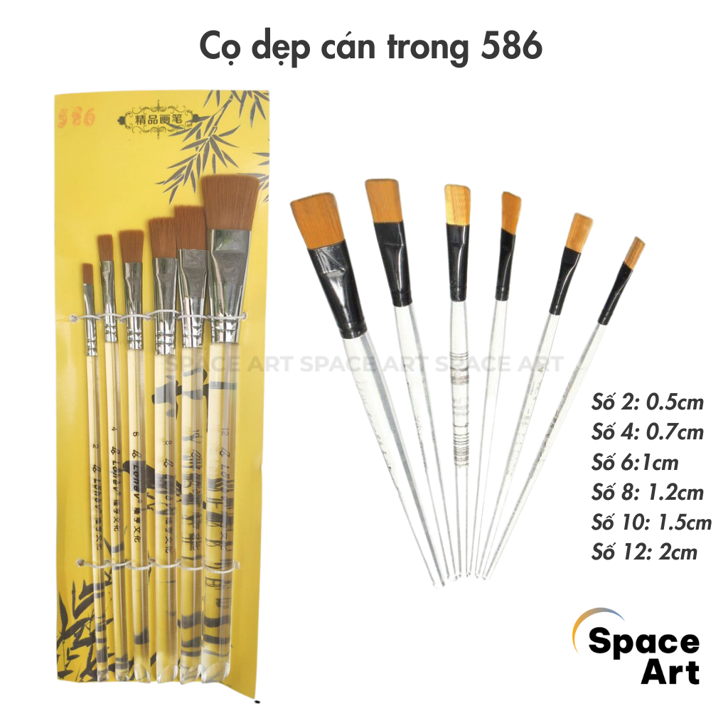 Cọ bộ 6 cây dẹp ngang LOHEV thân trong vẽ màu nước,acrylic
