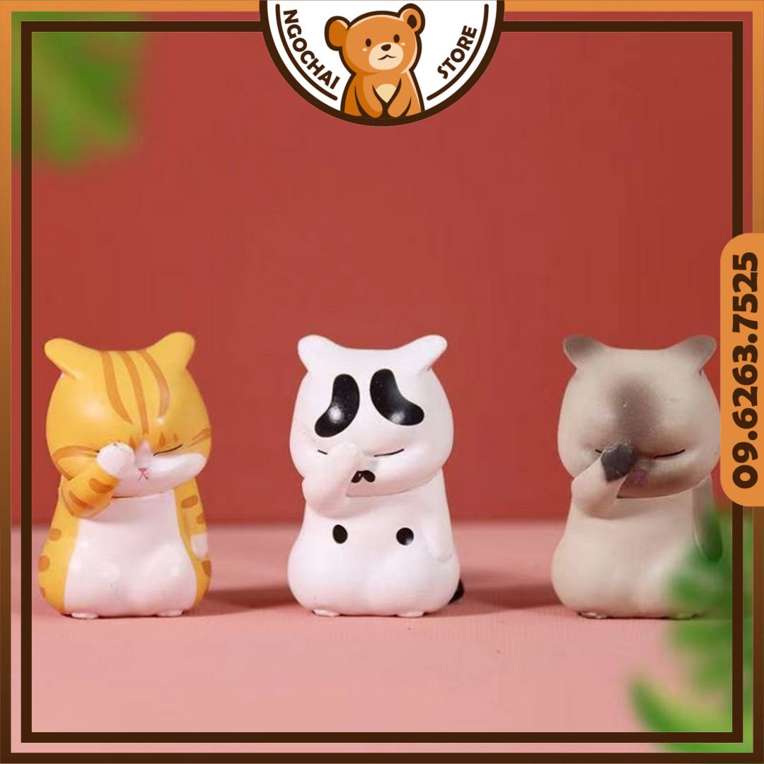 Bộ 3 mô hình mèo bất lực mini dễ thương. Set tượng 3 bé mèo thất vọng đồ chơi mô phỏng