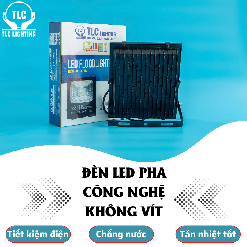 Đèn lắp sân bóng đá, Đèn lắp sân bóng, Đèn chiếu xa tlc lighting - Đèn Pha Led Công Nghệ Không Vít Chịu Nước 2 Lớp TLC - Tản nhiệt cao, ánh sáng chân thực, tiết kiệm điện - Bảo hành uy tín 2 năm