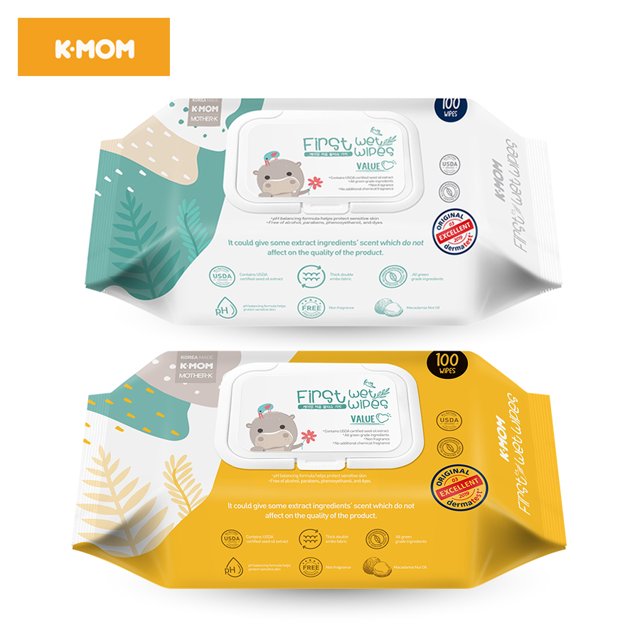 Khăn ướt cao cấp K-Mom Hàn Quốc vân nổi có nắp