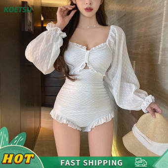 KOETSU【COD】🏖️Áo Tắm Nữ Xuất Khẩu Xuyên Biên Giới Hở Lưng Chống Nắng Tay Dài Hình Tai Gỗ Gợi Cảm Mới