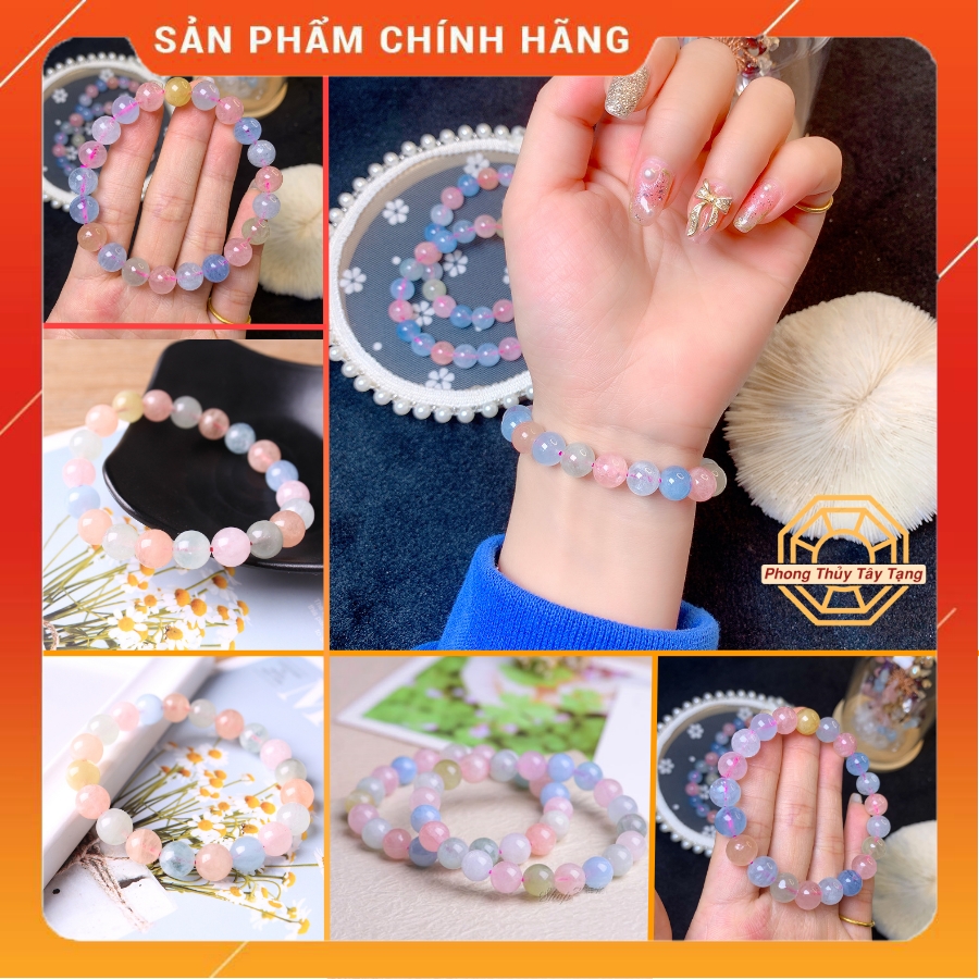 Vòng tay phong thuỷ đá Beryl Đa Sắc Tài lộc may mắn cho nữ mệnh Kim Mộc Thuỷ Hoả Thổ - Phong Thuỷ Tây Tạng