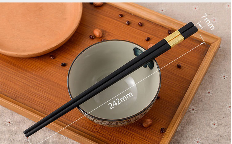 Bộ 10 đôi Đũa đen mạ vàng, Đũa ăn cao cấp đũa khảm vàng hàn quốc Chống Trơn- Chống Trượt- Chống Mốc- Bền Màu