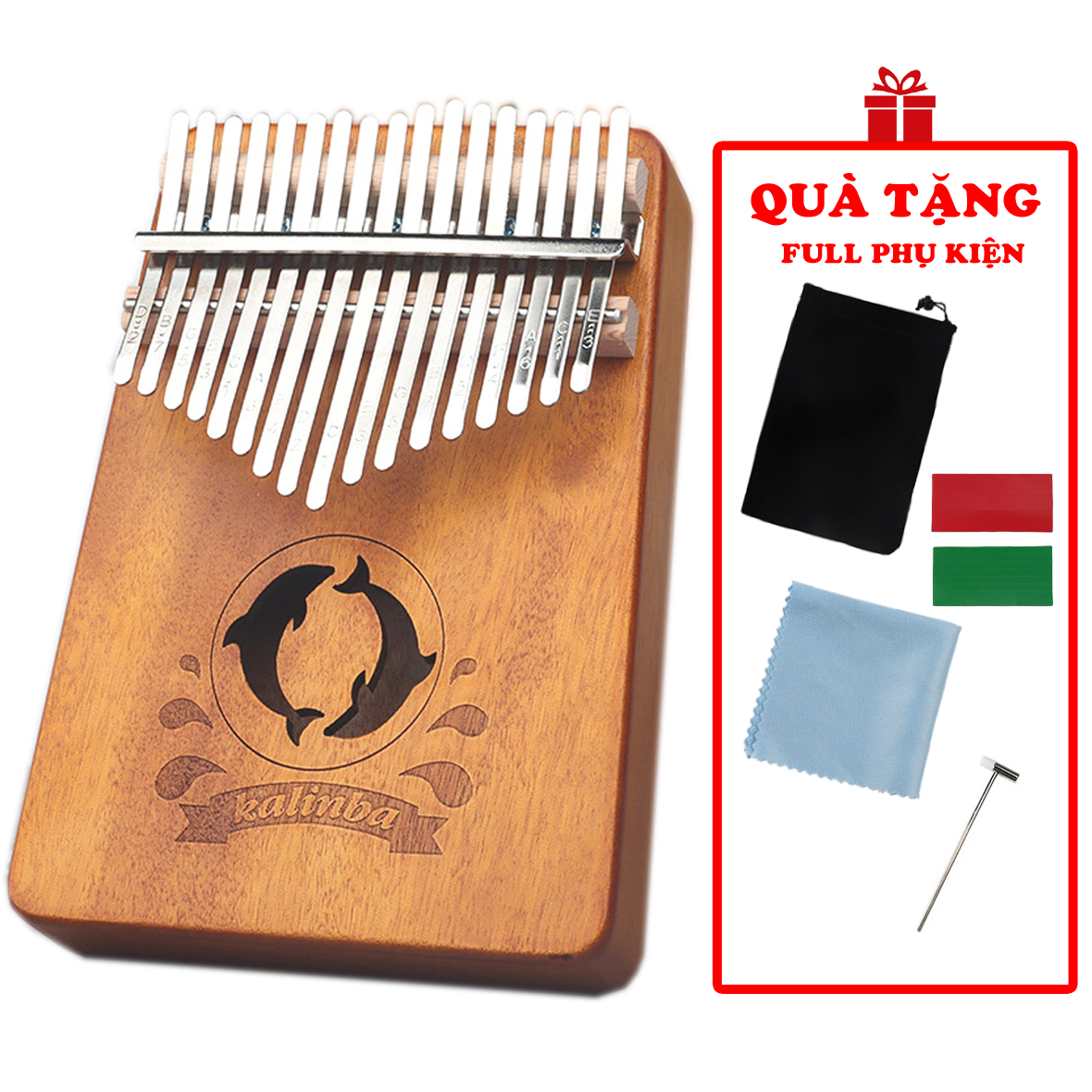 Đàn Kalimba 17 Phím - Hình Cá Heo - Tặng Full Bộ Phụ Kiện - Hàng Có Sẵn