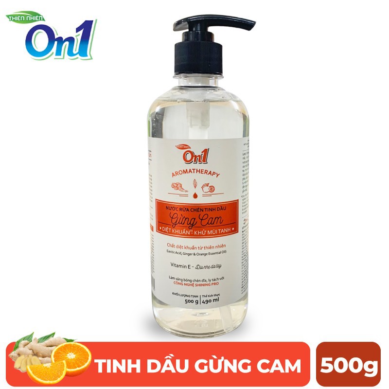 Nước rửa chén on1 tinh dầu gừng cam 500g - diệt khuẩn khử mùi tanh