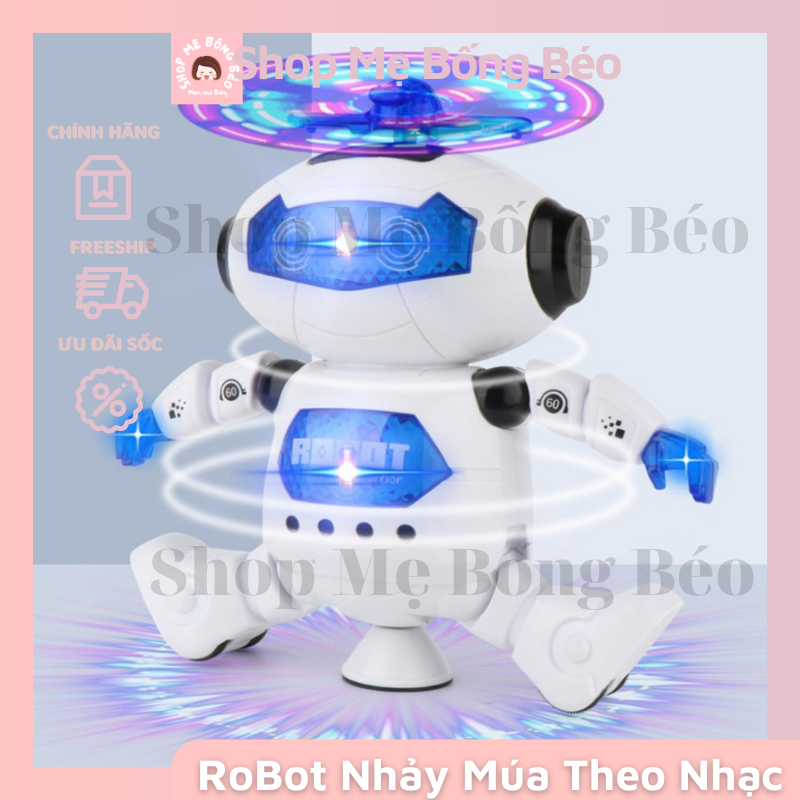 Đồ chơi robot biết nhảy kèm nhạc đèn phát sáng xoay 360 độ - xoay cùng nhạc thông minh