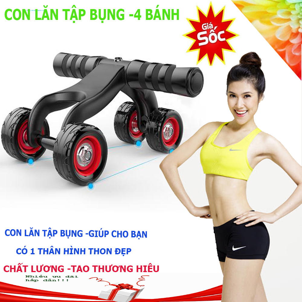 Con Lăn Tập Cơ Bụng, Con Lăn Tập Cơ Bụng 4 Bánh Cao Cấp. Bánh Xe Gập Bụng, con lăn tập cơ bụng, con lăn tập bụng giá rẻ, bánh xe lăn tập bụng. Hệ Thống Khung Chịu Lực Tốt Tập Luyện Dễ Dàng Lấy Lại Vòng Eo Quyến Rũ - Eo Thon, Dáng Đẹp.