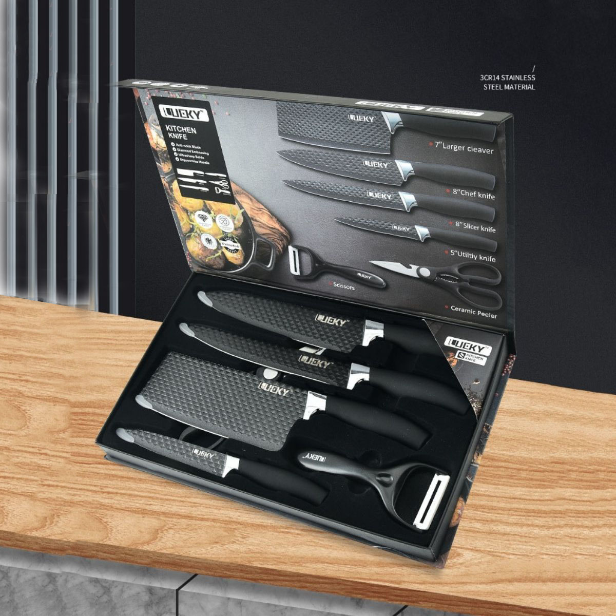 Bộ dao làm bếp thương hiệu Đức 6 món thiết kế đẹp chống dính không gỉ Lucky LK-011