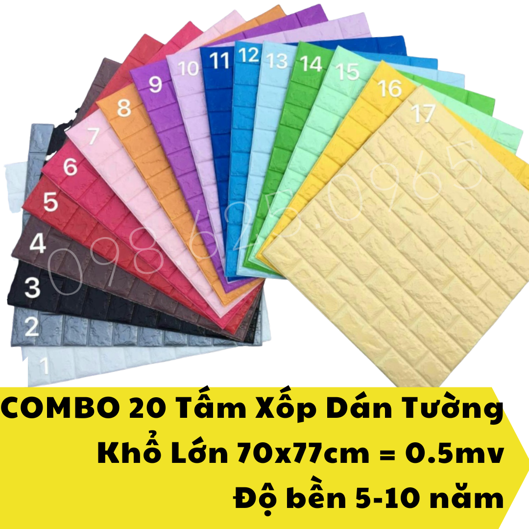 20 miếng dán tường 3d khổ lớn 70x77cm, tấm xốp dán tường 3d chống nóng, cách âm, trang trí ngôi nhà