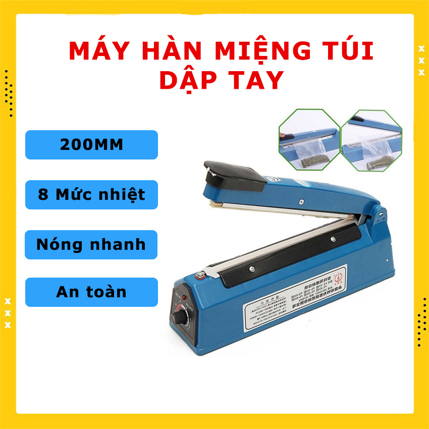 Máy hàn miệng túi nilon dập tay PFS200 để bảo quản thực phẩm, bọc sản phẩm bán hàng, máy hàn miệng túi 20cm, máy hàn miệng túi mini