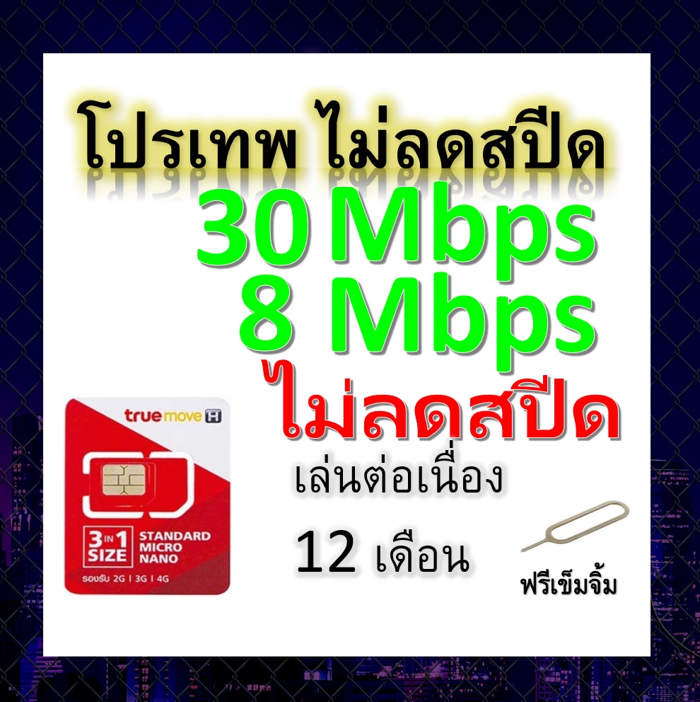 ซิมโปรเทพ 30-8 Mbps ไม่ลดสปีด เล่นไม่อั้น โทรฟรีทุกเครือข่ายได้ แถมฟรีเข็มจิ้มซิม